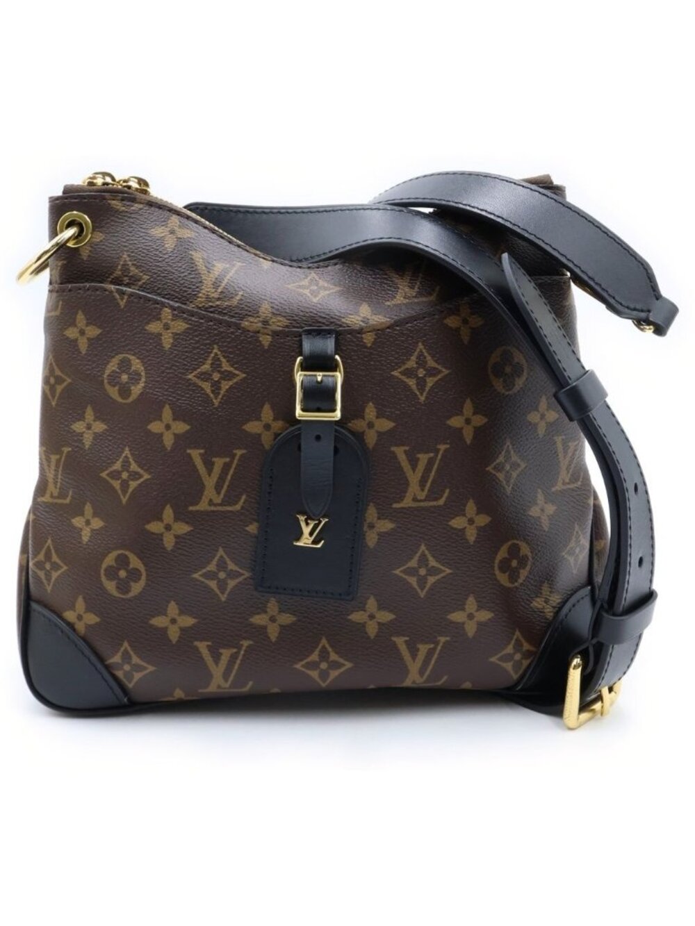 Louis Vuitton Monogram Odeon NM PM Shoulder Bag Brown Black Leather Gold